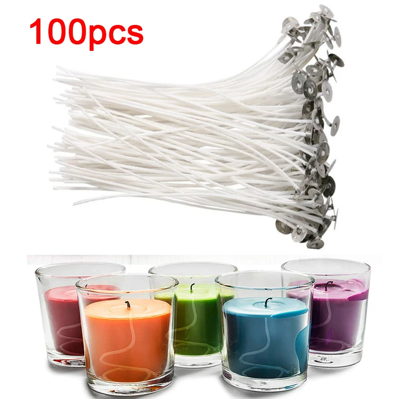 

100 Pcs 15cm Candle Wicks Smokeless Wax Pure Cotton Core for DIY Candle Making Pre-waxed Wicks Party Supplies