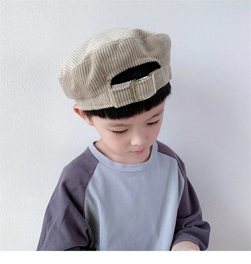 Fashion Kids Winter Corduroy Beret Hats Baby Boys Adjustable Painter Cap Girls Designer French Brimless Baret Cap with Button