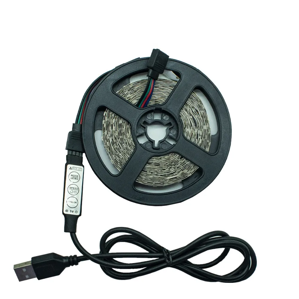 

LED Strip Light RGB 2835 Flexible Lamp Tape Diode USB Cable 3 Key Control DC5V 1M 2M 3M 4M 5M Desk Screen TV Background Lighting