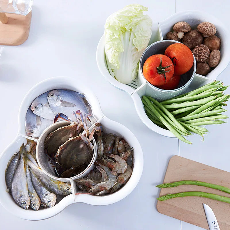 Многофункциональная двухслойная корзина для слива овощей бытовая фруктов