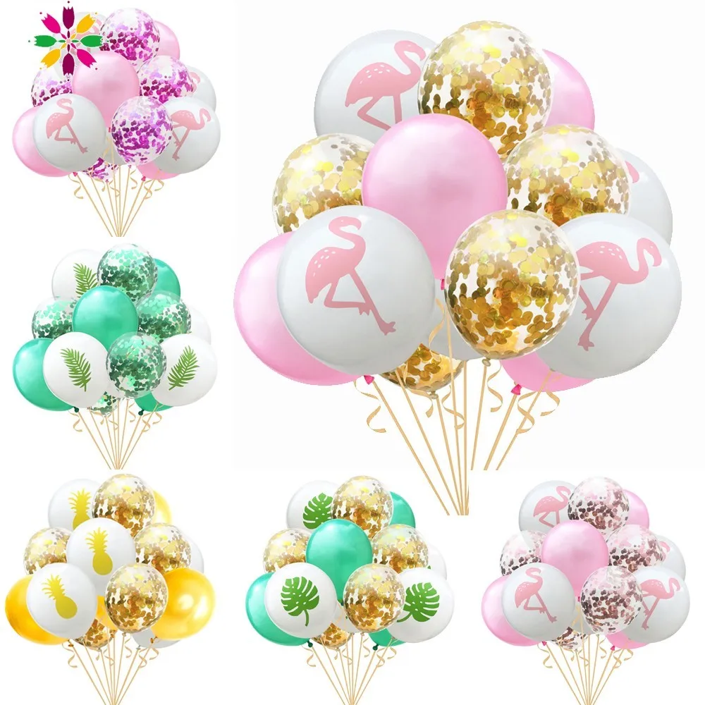15 шт. латекс конфетти воздушные шары Фламинго с паттерном в форме листьев Женские