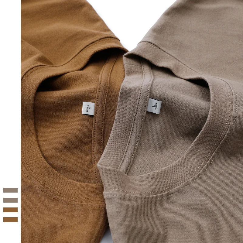 

23683A T-Shirt 240G Heavy Weight Linen Cotton Japanese Retro Tide Popular Short Sleeve Drop Shoulder Loose Solid Color Men Tees