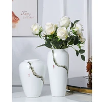 simple home decor modern ceramics white decorative vase ornaments ink painted floral pot flower arrangement
