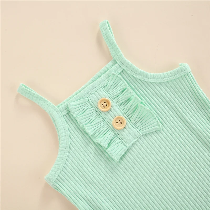 

3Pcs 0-24Month Newborn Baby Girls Clothes Sets,Infant Solid Color Sleeveless Square Collar Romper+Printed Ruffle Shorts+Headband