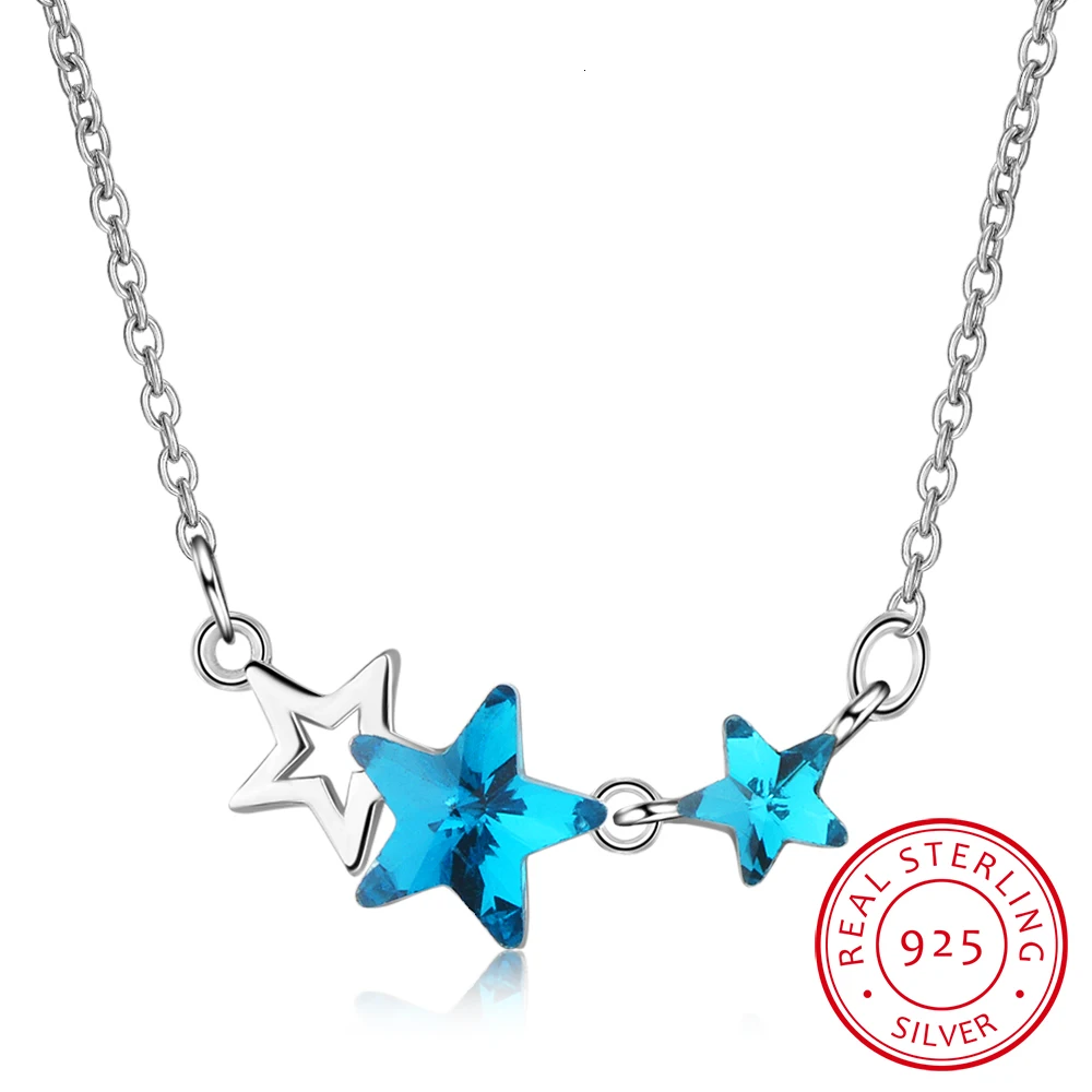 Серебро 925 пробы блестящее ожерелье с кулоном в виде звезды для женщин и девочек