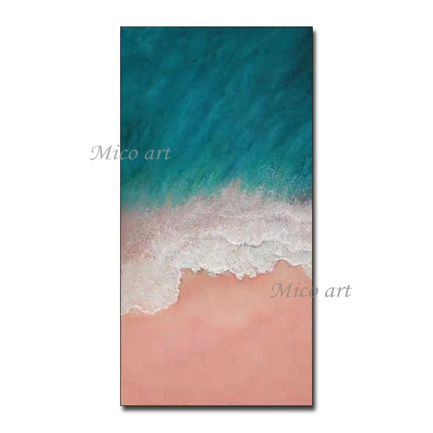 

No Framed Hand Painted Bule And Pink Sea Oil Painting On Canvas Wall Art Modern Paintings For Bed Room Wall Art for Women Men