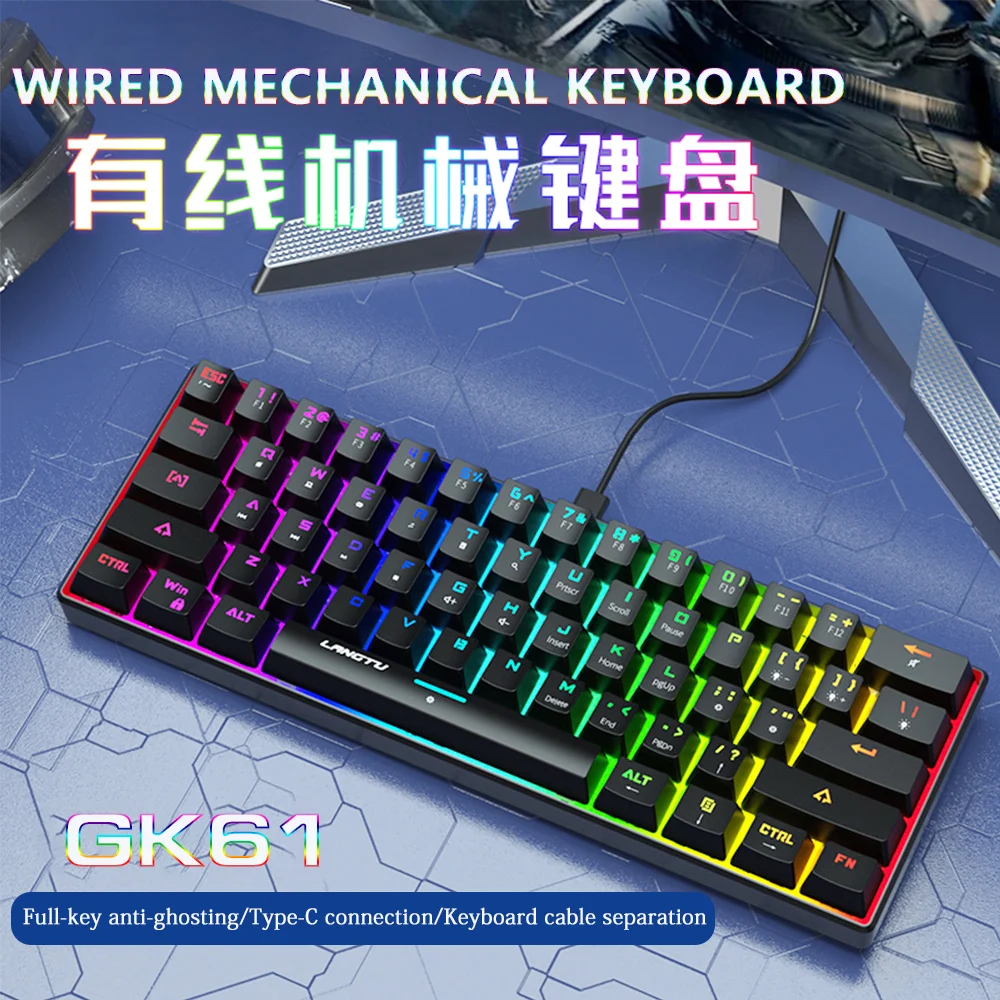 original gk61 mechanical gaming keyboard 61 keys usb wired led mixed backlight ergonomics laser keypad for laptop computer gamer free global shipping