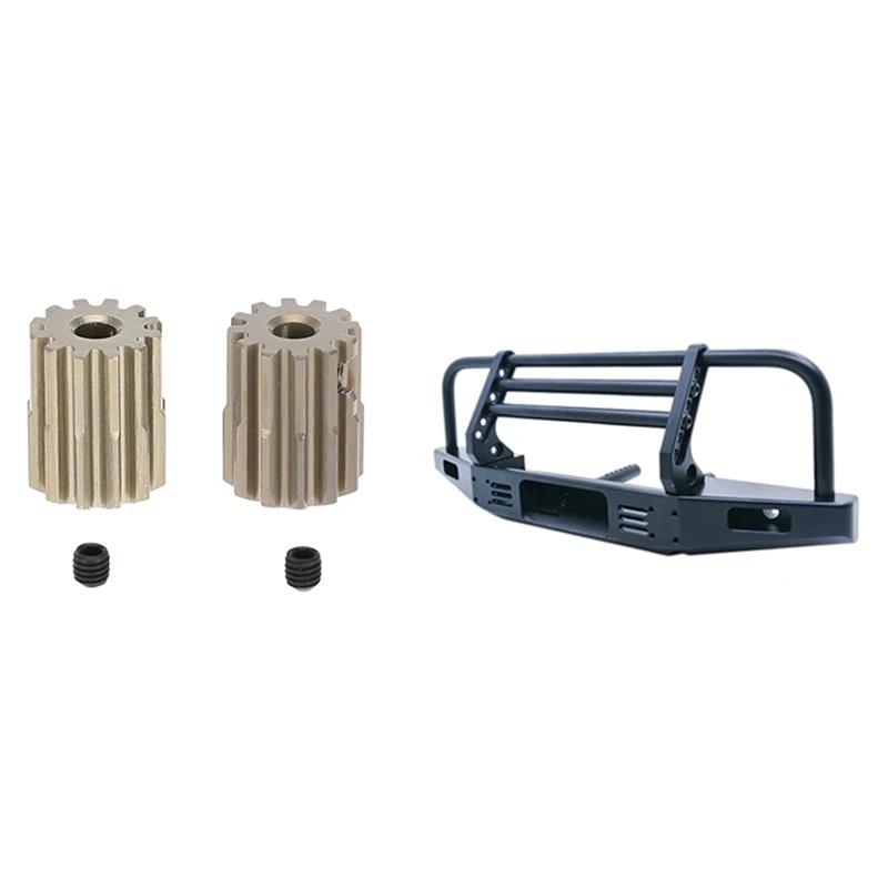 

2Pcs 32DP 3.175Mm 12T Pinion Motor Gear For 1/10 RC & 1X Front Bumper For TRX4 SCX10 II 90046 90047