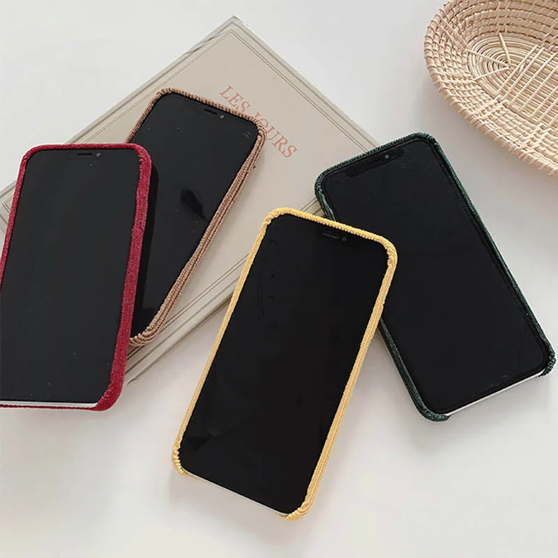Ottwn Phone Case For iPhone 11 X XR XS Max Corduroy Cloth Texture Case For iPhone 6 6s 7 8 Plus Warm Fabric Fuzzy Soft PU Cover