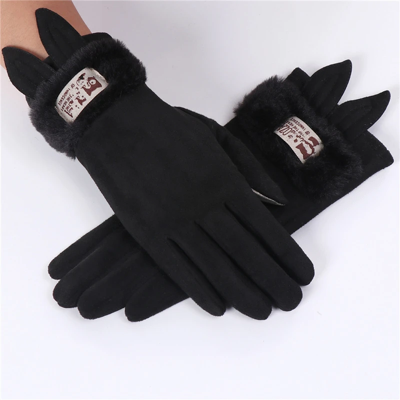 Кроличьи перчатки с ушками женские зимние сенсорным экраном теплые бархатные