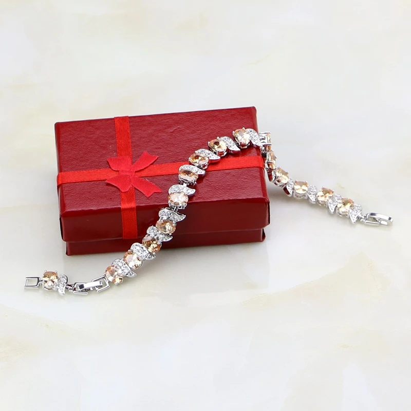 Casual Champagne Cubic Zirconia White CZ Charm Bracelet 925 Sterling Silver Chain Link For Women Free Gift Box | Украшения и