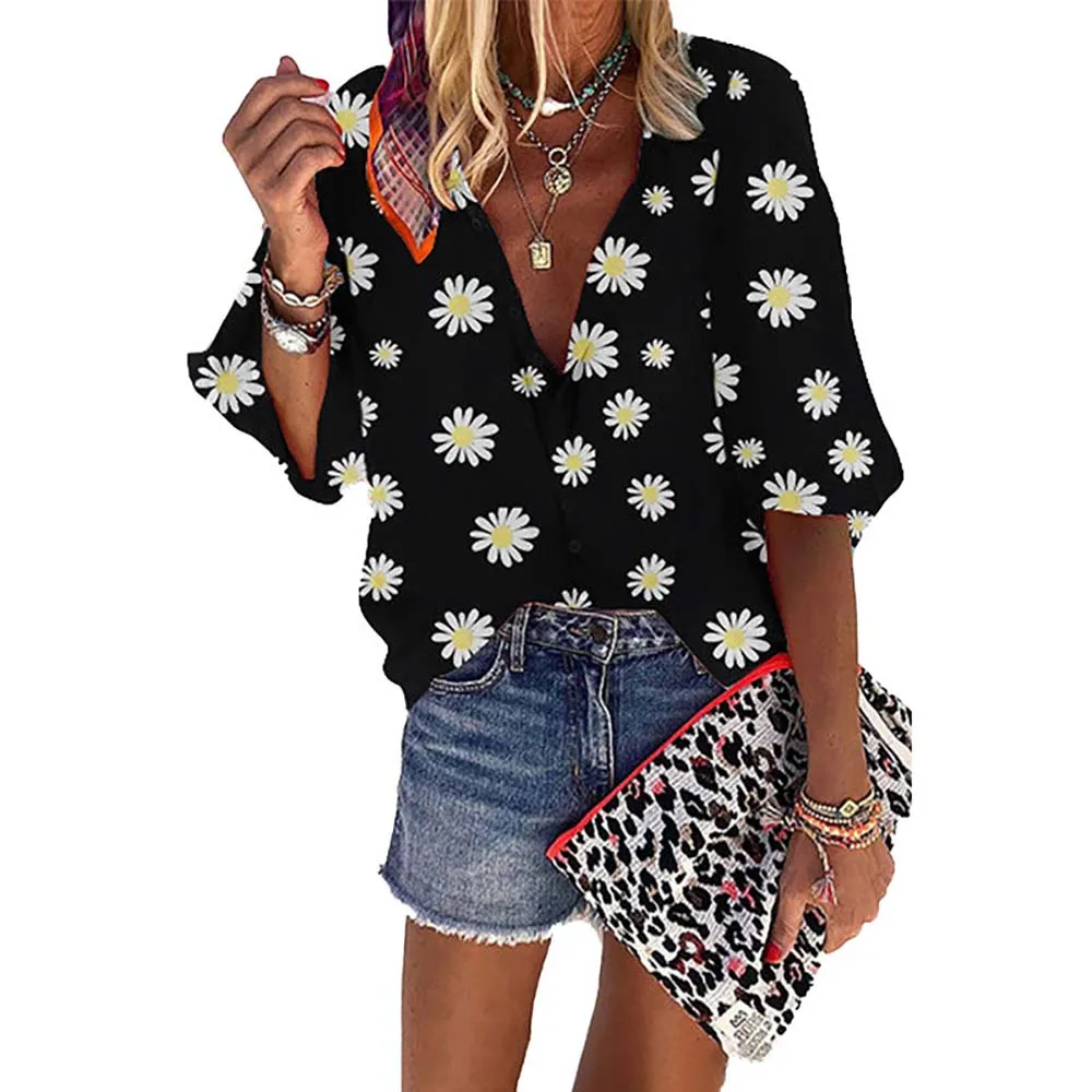 

VICABO женские рубашки с цветочным принтом, однобортный Топ с коротким рукавом и v-образным вырезом, повседневные женские рубашки, блузки разме...