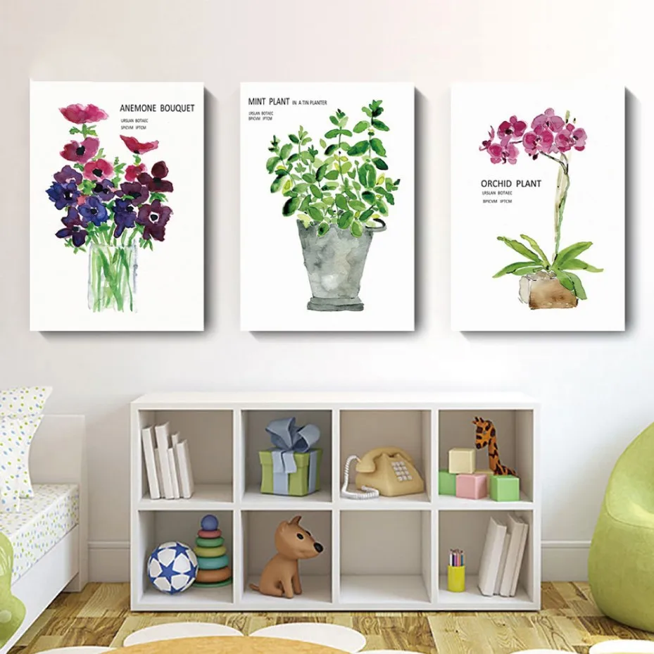 Красочные цветы зеленые растения холст живопись красивые украшение для дома