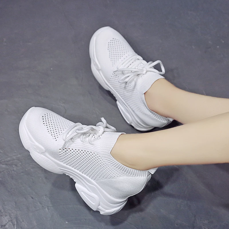 Fashion 2022 Autumn High Platform High Heels Women Thick Sole Shoes 10CM Heels Wedge Sneakers Breathable Mesh Casual Shoes Woman