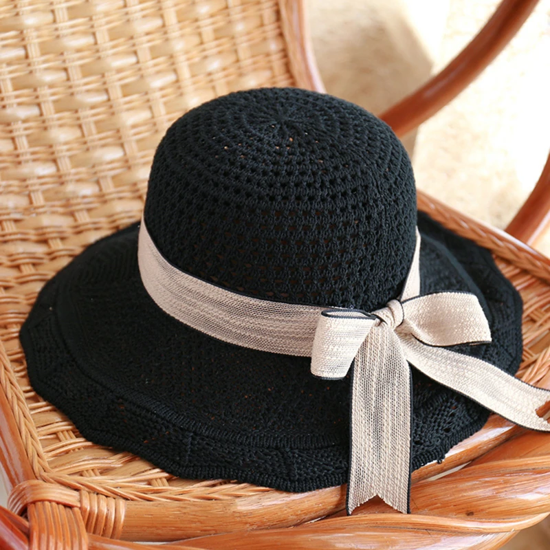 

Summer Female Sun Hats Big Brim Classic Bowknot Foldable Fashion Straw Hat Casual Outdoor Beach Cap For Women UV Protected Hat