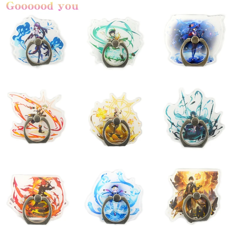 

Anime Rings Genshin Impact Acrylic Keychain Accessories Game Figures Diluc Venti Mobile Phone Bracket Fans Friend Gift Wholesale