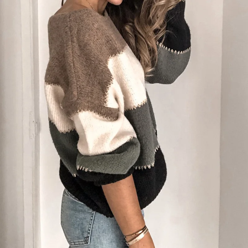 

2020 Autumn Knitted Sweater Pullover Women V Neck Sweater Female Jumper Ladies Long Sleeve Loose Sweaters For Women Knitwear