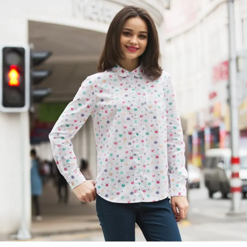 2020 New Arrival Women Turn-down Collar Print Blouse Fashion Sweet Women Top Female Shirts