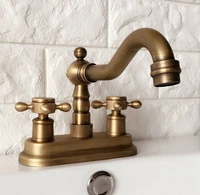 antique brass 4 centerset kitchen bathroom vessel sink two holes basin swivel faucet dual handles water tap lan063