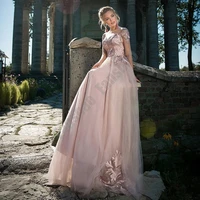 formal pink graduaton dresses a line illusion o neck half sleeve stunning vestido gown appliques tulle charming robe de soiree