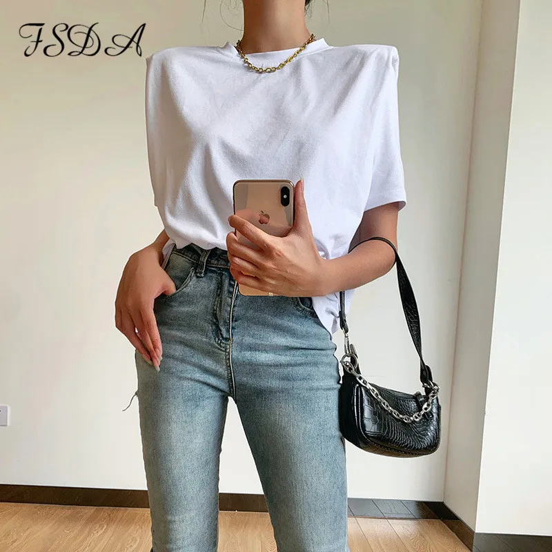FSDA 2020 Summer Short Sleeve T Shirt Basic Women White Casual O Neck Tee Streetwear Elegant Loose Sexy Top Shirts Ladies | Женская