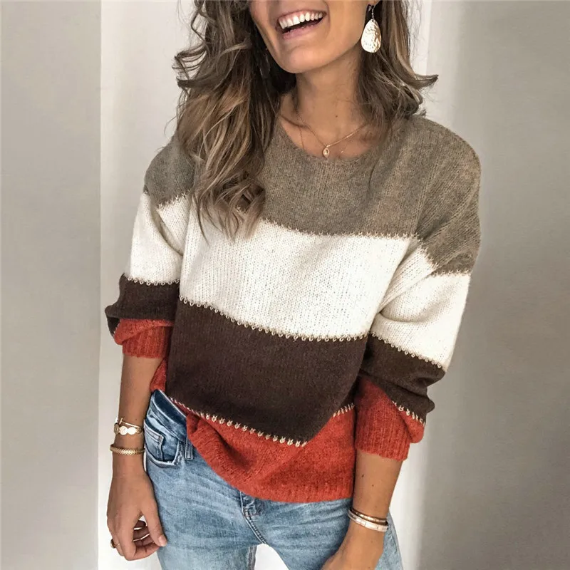 

Женский вязаный свитер, теплый зимний джемпер с длинным рукавом, Женский пуловер, вязаная одежда, элегантная повседневная свободная улична...