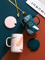 creative nordic mug drinking cup simple ceramic office couple cup coffee cup milk cup with lid spoon