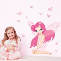 cartoon angel girl wall stickers pink wing butterfly baby princess bedroom decoration vinyl pvc removable wallpaper