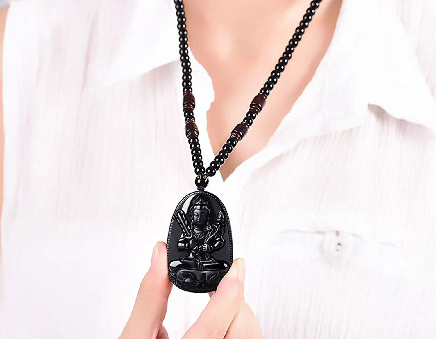 LETSFUN Fine Jewelry 100% Pure Obsidian Natural Pendant Necklace Zodiac Bodhisattva Amulet Talisman Free Shipping | Украшения и