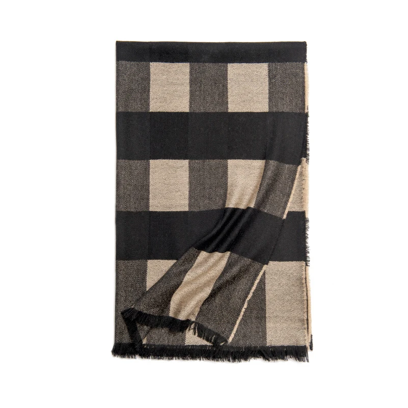 Black plaid Шерстяной клетчатый шарф для женщин, кашемировый Пашмина, зимняя теплая шаль, женское клетчатое пончо, женские толстые шарфы с кисточками - Цвет: Black plaid