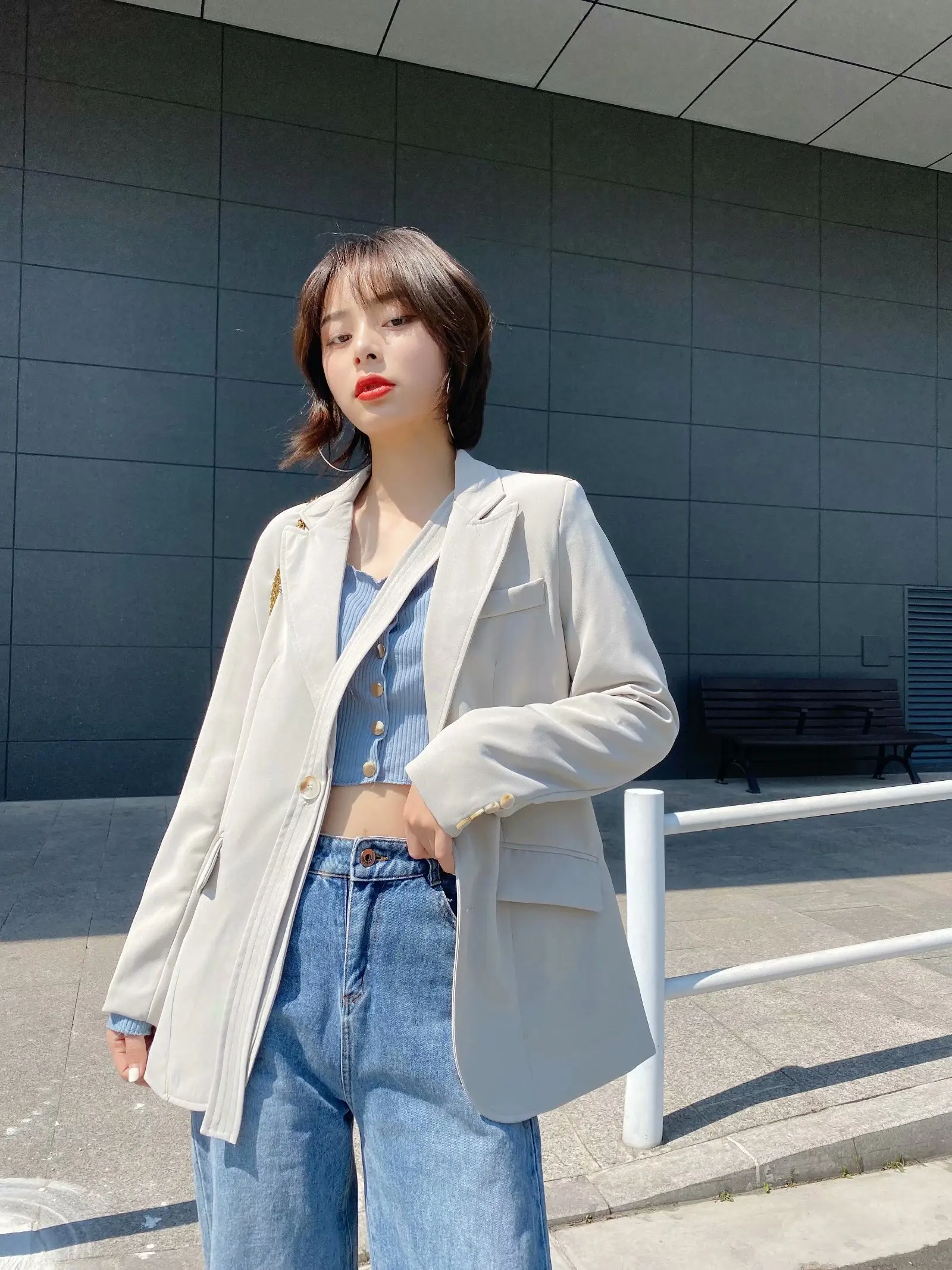 Women's blazer autumn new style fashion temperament commuter button tie lace suit collar long sleeve women blazers suit jacket