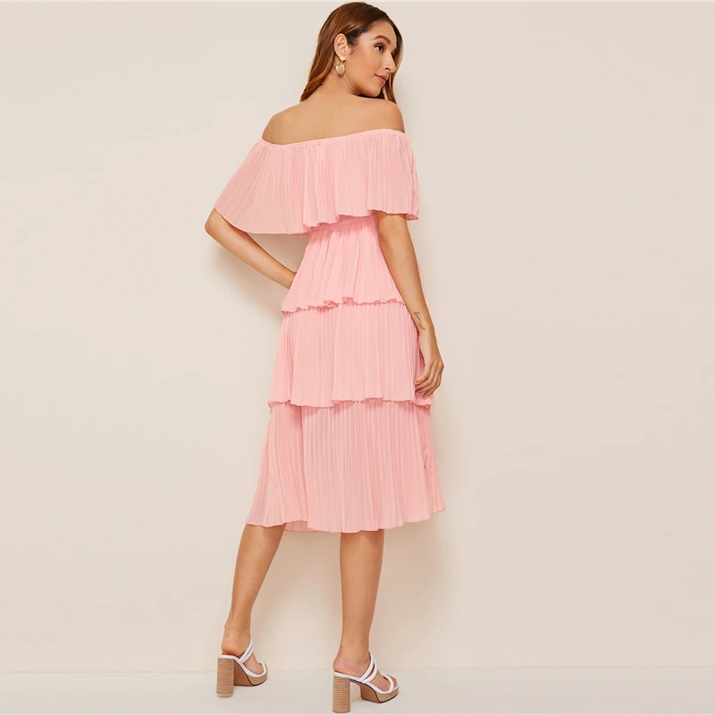 SHEIN Стильное Платье Со Складками И Открытыми Плечами Женские Летние Длинные Платья Без Рукавов