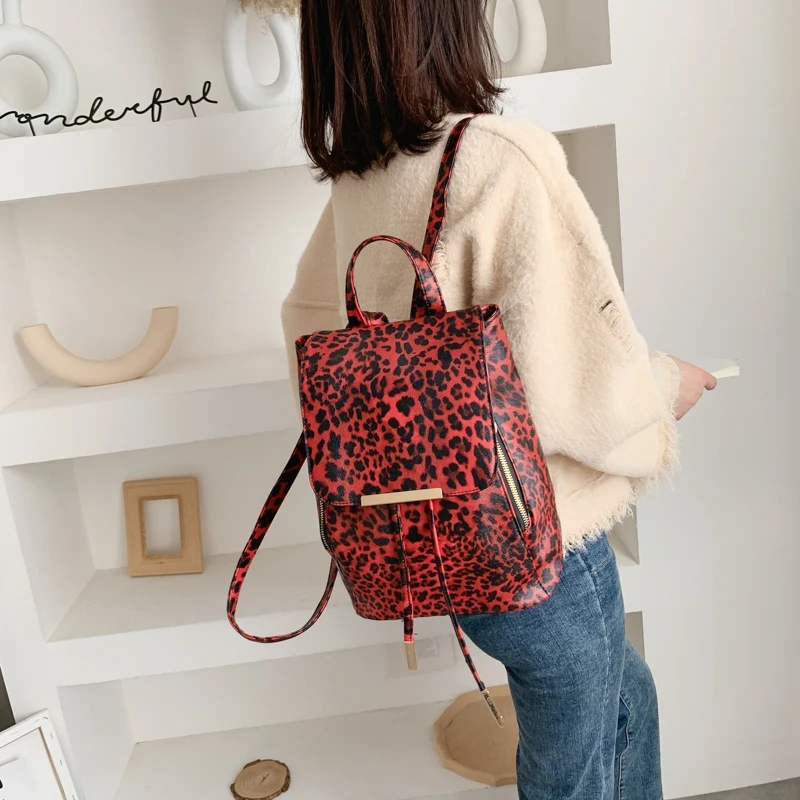 

Fashion Leopard Backpack Backpack Clamshell Multipurpose Female Bag Personality Trend Backpack Student Schoolbag