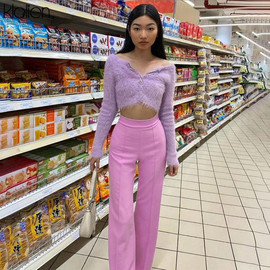 Брюки KLALIEN Женские повседневные с широкими штанинами Модные Элегантные Простые