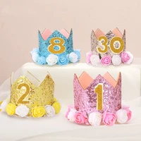 creative digital crown sequin hat flower s birthday party children golden pink flash 155