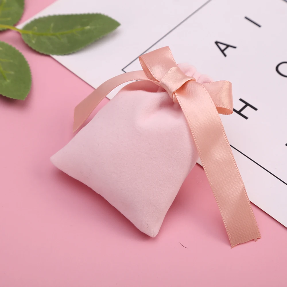 50Pcs Pink Jewelry Packaging Pouch Flannel Velvet Wedding Party Drawstring Storage Bags Personalized Custom Logo