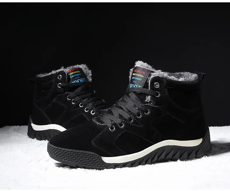 Men Shoes Winter Casual Boots for Men Fur Lace Up Warm Snow Boots Outdoor Fashion Flat Mens Shoes Big Size 47 Scarpe Uomo 43
