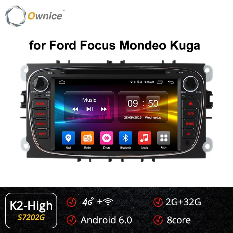 Ownice K1 K2 K3 K5 K6 Android 9,0 Octa 8 ядерный автомобильный dvd-плеер для FORD Mondeo S-MAX подключения фокуса 2008-2011 радио gps 4G LTE DSP - Цвет: S7202B K2-High