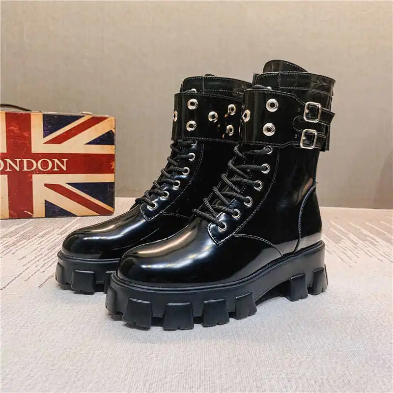 Martin Boots Women's Tide Ins2020 New Women's Boots Black British Style Real Soft Leather Thick-soled Knight Short Boots Women