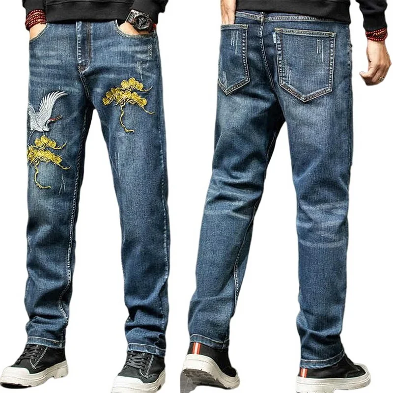 Men Jeans Personalized embroidered Jeans Loose Baggy Denim Pants Loose Straight-Leg Young Man Street Jeans Size 28-40