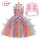 Детское платье с вышивкой, Сетчатое платье принцессы, с принтом единорога, для девочек, для школы, выпускного вечера, 2020