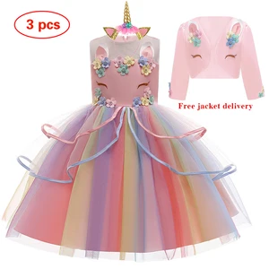 Детское платье с вышивкой, Сетчатое платье принцессы, с принтом единорога, для девочек, для школы, выпускного вечера, 2020