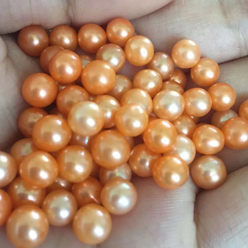 orange 6-8 мм натуральный цветной пресноводный жемчуг, изящные круглые крашеные жемчужные бусины, устричный жемчуг, сделай сам, сильный светильник, высокий блеск - Цвет: orange