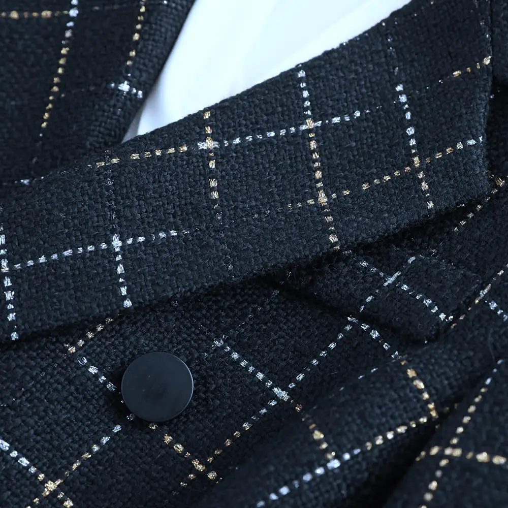 Женский костюм с клетчатыми брюками зимний модный женский твидовый пиджак