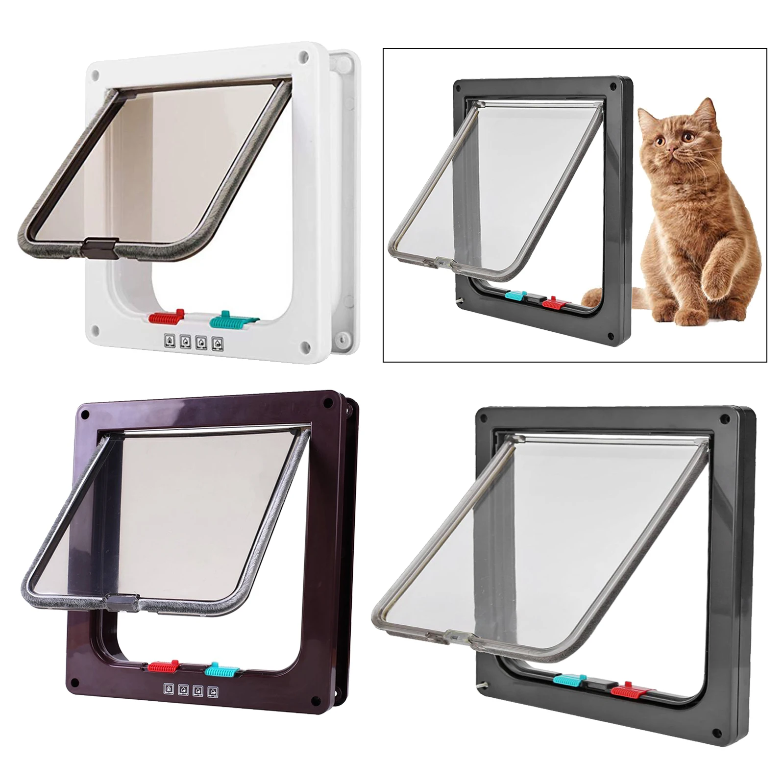 

Cat Door with 4 Way Locking, Quiet Pet Doors for Cats, Large Cat Doors for