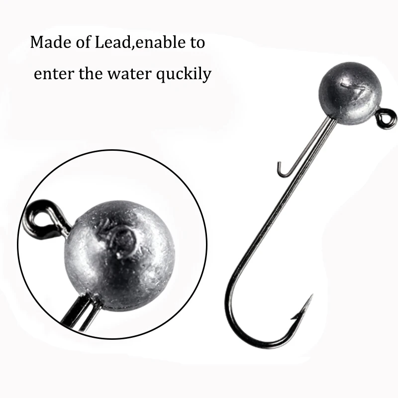 5pcs/lot Jig head hook 5g 7g 10g 14g Round Ball Head Fishhook Weedless Long Shank Barbed Hook For Soft Worm Fishing | Спорт и