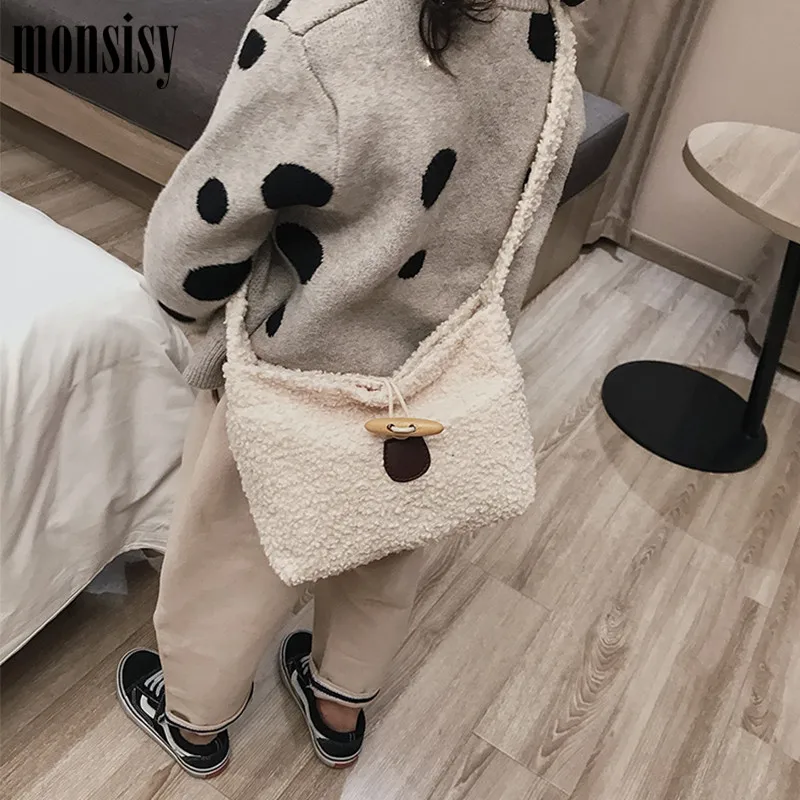 Monsisy/зимние шерстяные сумки через плечо для девочек Сумочка детей яркие