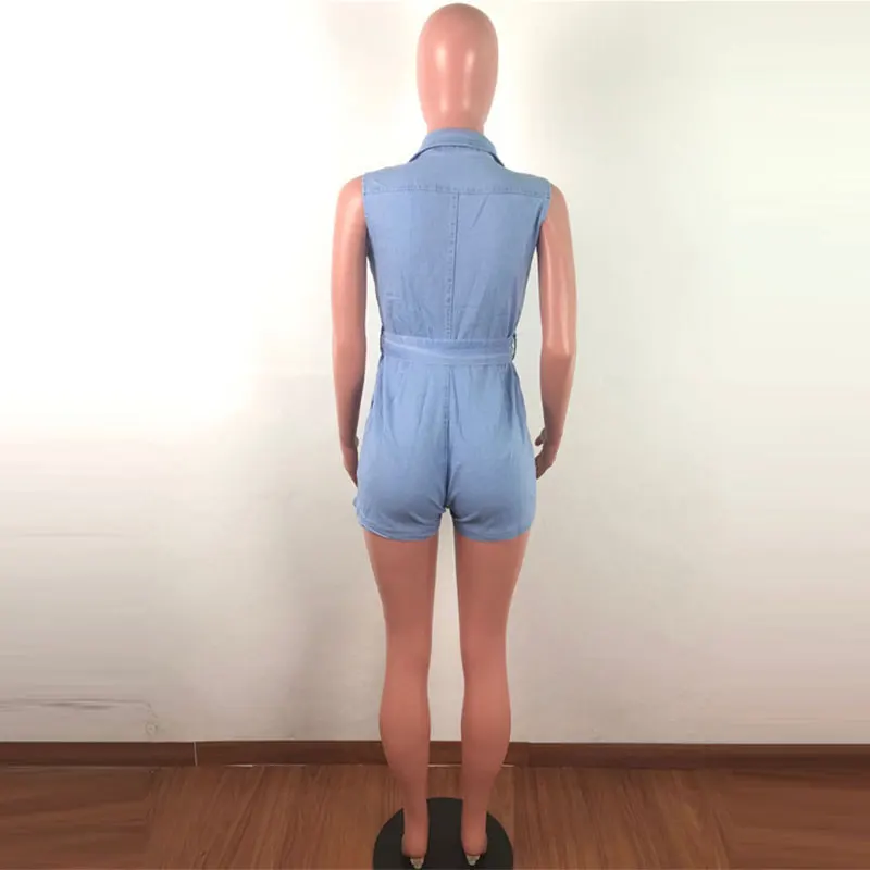 

2020 Summer Solid Color Jeans Women's Jumpsuit Fashion Belt Bodysuit Women Rompers Sleeveless Shorts Bodysuit Overalls For Women