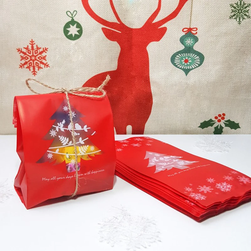 WEIGAO 60pcs Christmas Gift Bags Xmas Tree Plastic Box Packing Bag New Year Kids Favor Candy Navidad Party | Дом и сад