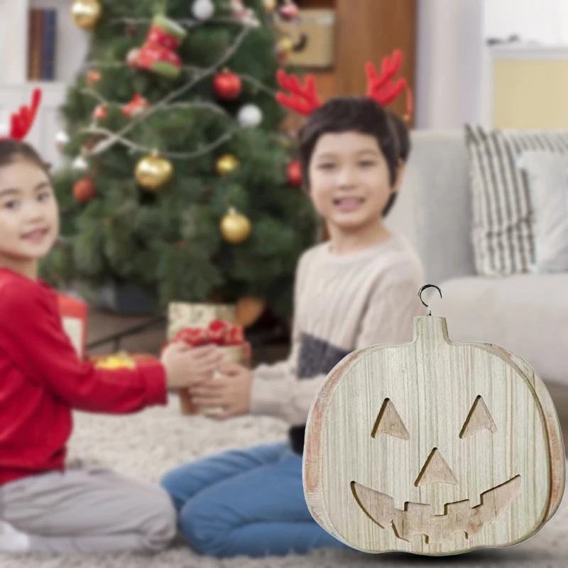 

Wooden Pumpkin Hanging Ornament Creative Halloween Party Props For Home Bar Haunted House Decoration He